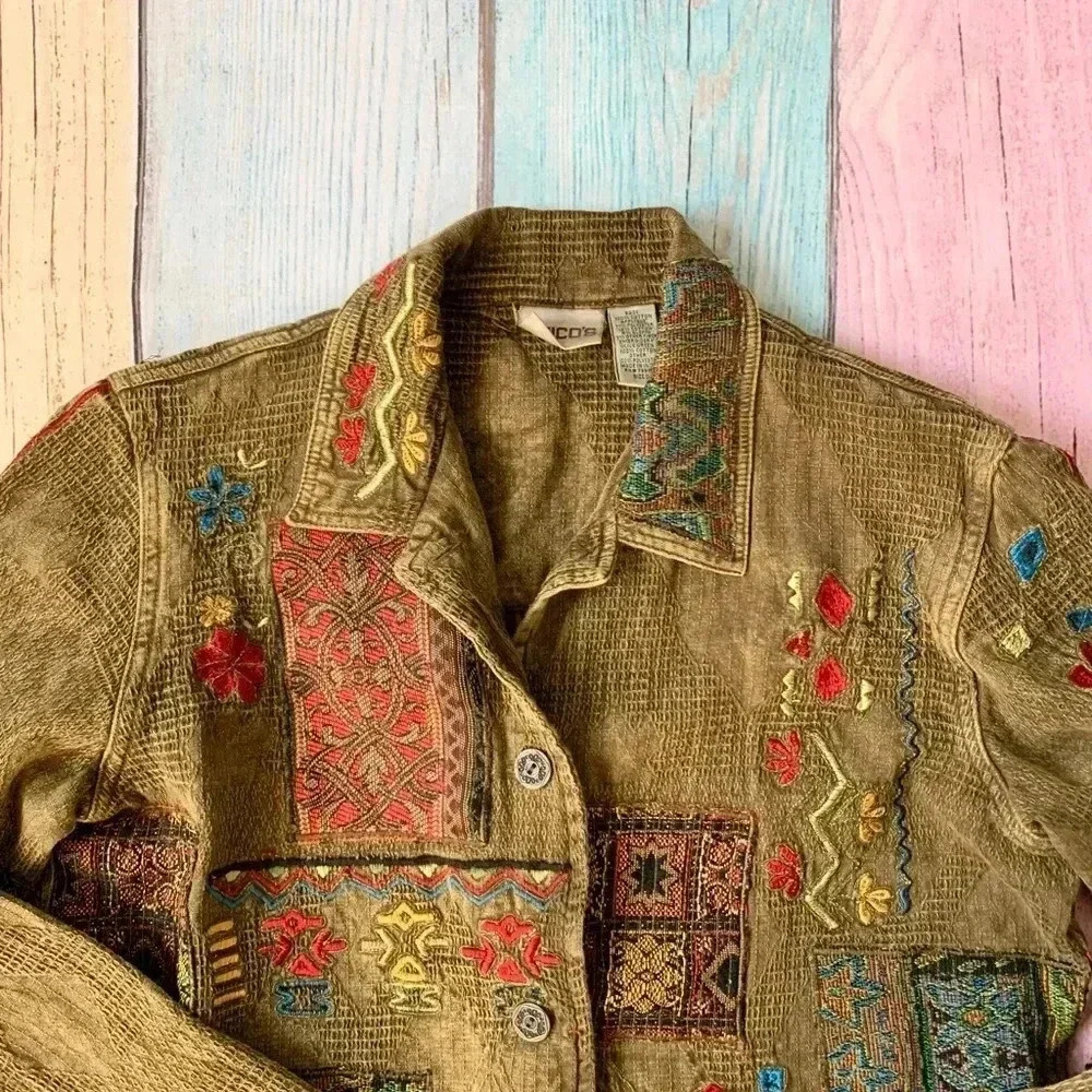 Vintage Chicos Bohemian Patchwork Button Down Jac… - image 7
